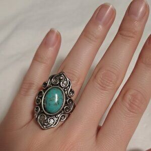 VINTAGE TURQOISE SILVER RING SZ 9